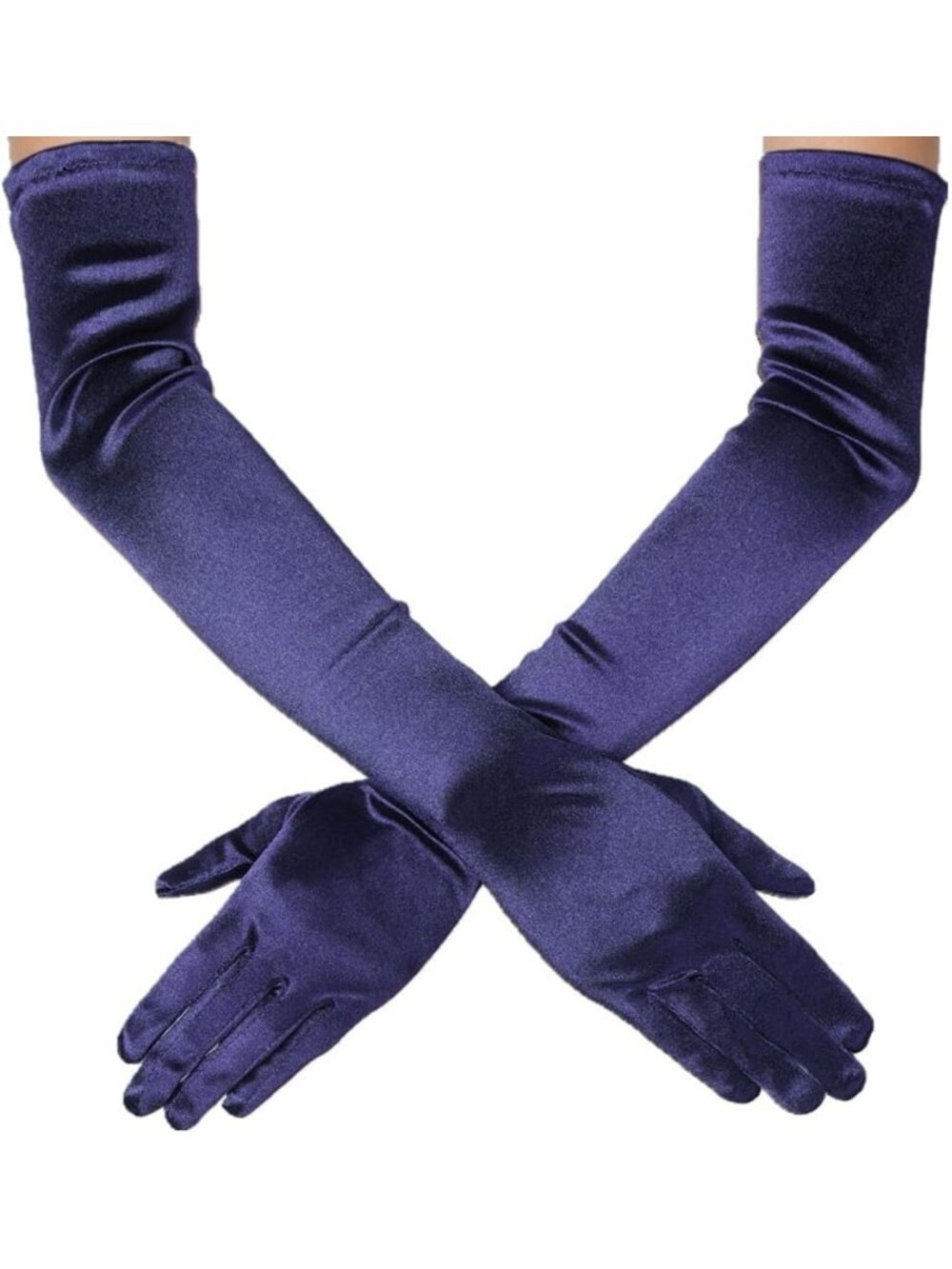 Women's Navy Elegant Elbow Length Satin Finger Long Vintage Satin Opera Gloves